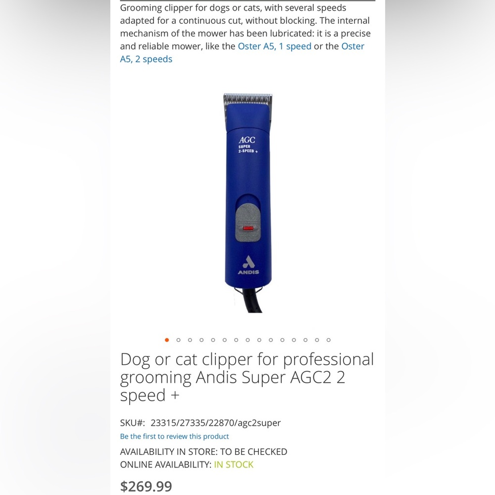 ANDIS Professional Proclip AGC+ 2-Speed Clipper • Blue Dog Grooming Shears NEW - Picture 10 of 15